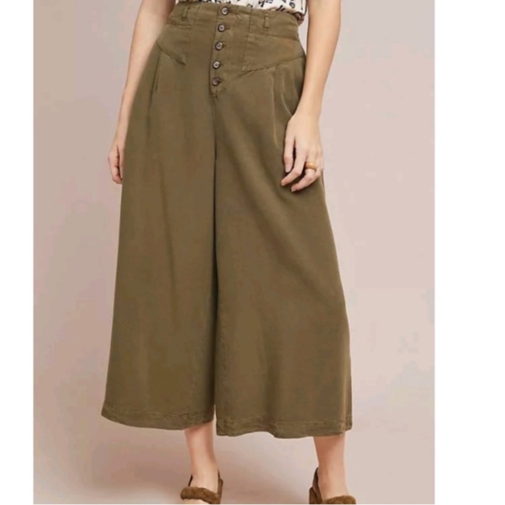 Anthropologie Wide Leg High Waist Pant Army Green